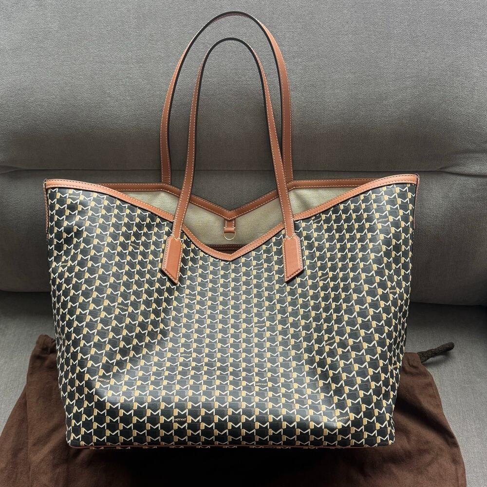Moynat M Canvas GM Brown Tote Large Authentic Coated Canvas Leather Black